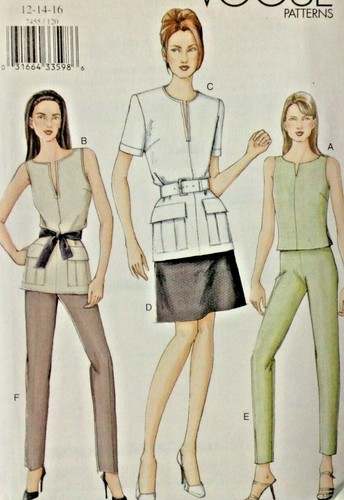 UC Vogue 7455 Sew Pattern Misses Sleeveless Tunic Top Slim Pant Skirt 6, 8, 10 - Picture 1 of 5