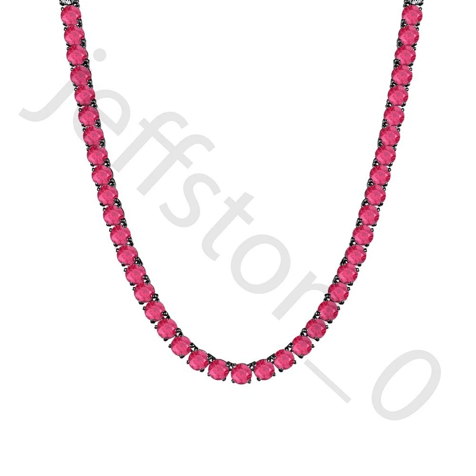 45.72 ctw Lab Created Round Cut Ruby 14K Black Gold Plated 4 mm Tennis Necklace - Image 2 of 4