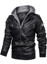 MAGCOMSEN Men's Stand Collar PU Faux Leather Jacket 6 Pockets Motorcycle Jacket