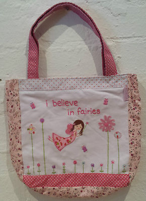Pretty I believe in Fairies rosa Vintage Blumenmuster Mädchen Tasche Fee denken rosa gefüttert