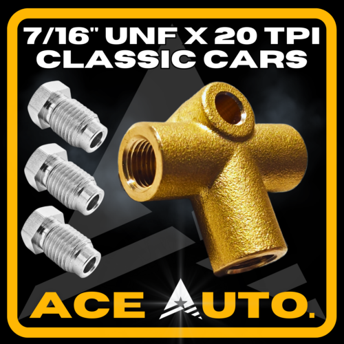 3 Way Brake Pipe 7/16 UNF BRASS T Piece + 3 Imperial Steel Unions for 3/16" Pipe - Picture 1 of 9