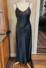 Vtg Victorias Secret Satin Slip Dress Small Black Side Laced Midi Y2K Nightgown