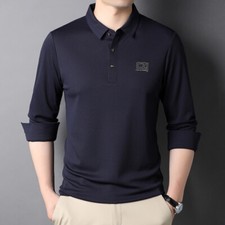 Men's Loose Button Simple Solid Long Sleeve Polo Shirt Winter Warm