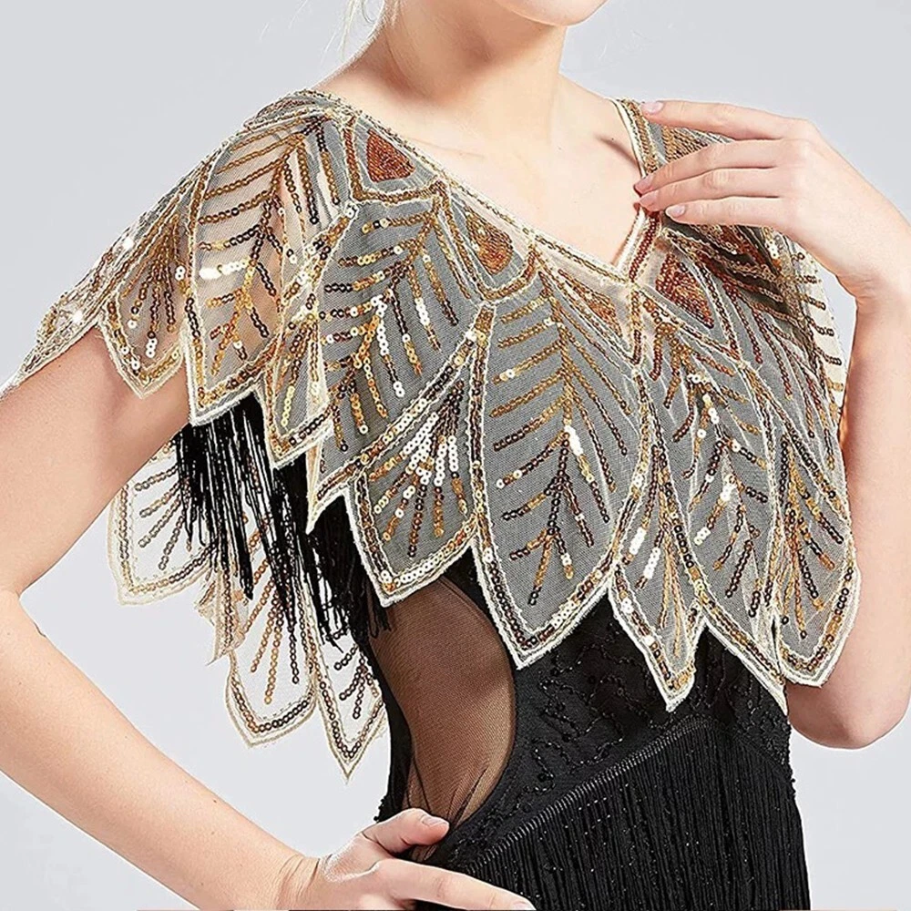 Black Silver Sequin Cape Dresses Shawl Evening Cape Evening Party Cape