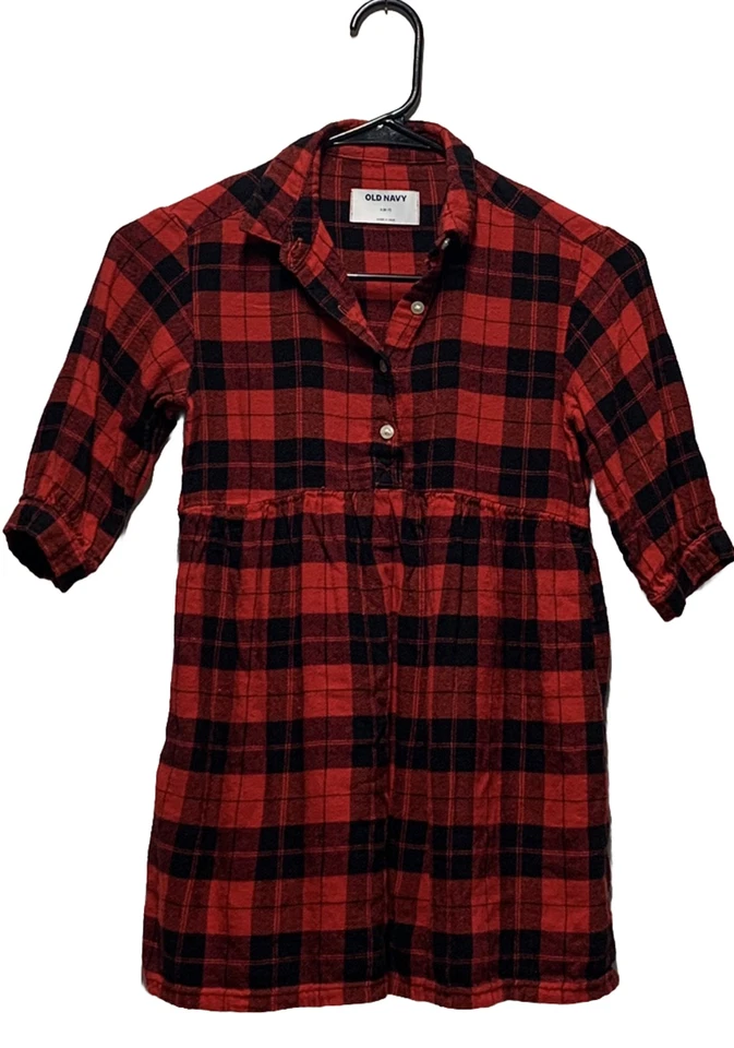 Old Navy Girl’s Dress 3/4 Sleeve Collared Red Black Plaid Size S 6-7 - Image 2 of 4