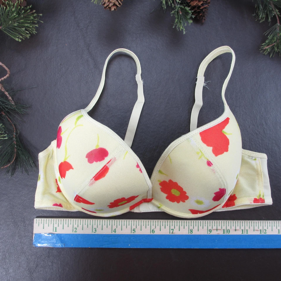 Sujetador Rene Rofe 34C Amarillo Floral Acolchado Con Aros Cierre Ajustable Espalda Foto 2 de 4