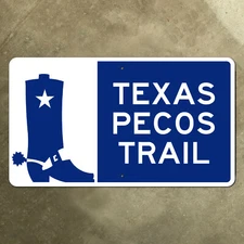 Texas Pecos Trail highway road sign scenic route cowboy Heritage 1998 21x12