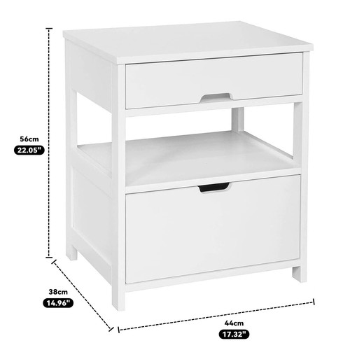 Bedside Table Nightstand End Side Drawers Storage Wood Cabinet Bedroom White - Picture 2 of 8