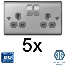 BG Brushed Steel Satin Chrome Double Socket NBS22G Multipack 2 Gang Twin Socket