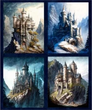 36" X 42" Panel Wizards and Warriors Castle Cotton Fabric Panel D775.25