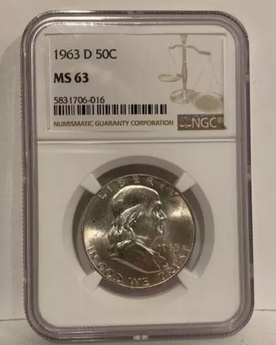 1963 - D  FRANKLIN  HALF  DOLLAR  -  NGC  MS - 63