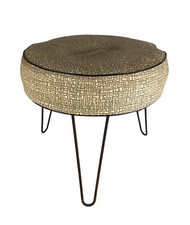 Mid-Century Round Ottoman Footstool Geometric Vinyl Hairpin Legs 16 x 16 x 16"