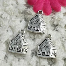 Free Ship 60 Pcs Antique Silver House Charms Pendant 17X14MM H-1597