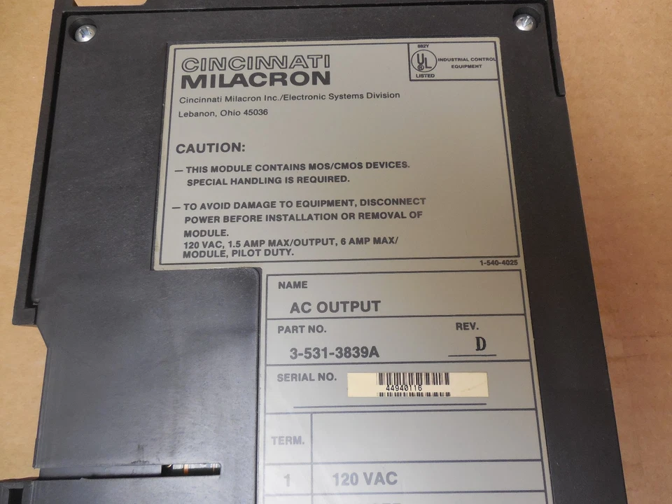 Cincinnati Milacron AC Output Module 3-531-3839A 35313839A Rev D Used - Image 3 of 3