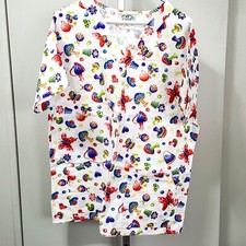 Crest Cottons Mushroom Flower Butterfly XL 52" Scrub Top Shirt Spring Summer