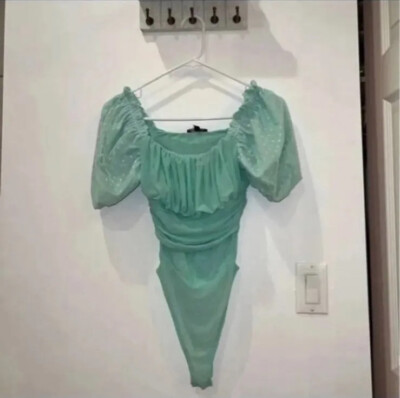 New Fashion Nova Pretty Tulle Micromesh Tiffany Aqua bodysuit xs   | eBay