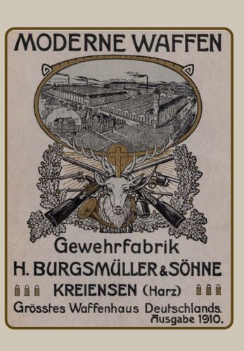 Gewehrfabrik Burgsmüller Waffen Katalog 1910 Repro Pistolen Jagd Büchsenmacher - Bild 1 von 6