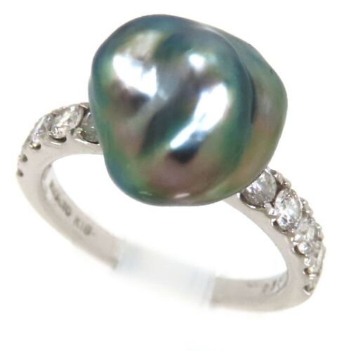 MIKIMOTO Black Pearl 0.55ct Diamond Ring 18k WG White Gold 54 US size 6.75 - Afbeelding 1 van 9
