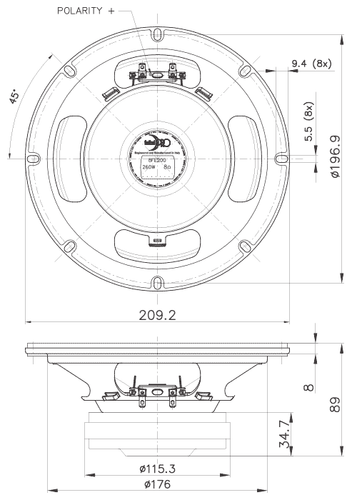 Faital-Pro 8FE200 8" Midrange Midbass 260W Professional Woofer Speaker 4-Ohm - Picture 4 of 5
