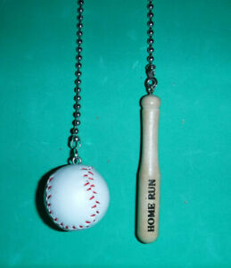 Baseball And Bat Ceiling Fan Pull Chain Set Of 2 On Silver Chrome