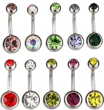 Stainless Steel Double Crystal Rhinestone Belly Navel Barbell Ring Piercing 