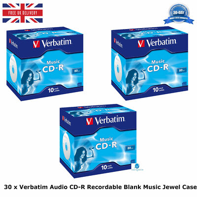 30 x Verbatim Audio CD-R 700MB Jewel Case beschreibbar Rohling Musik 80 Min 43365