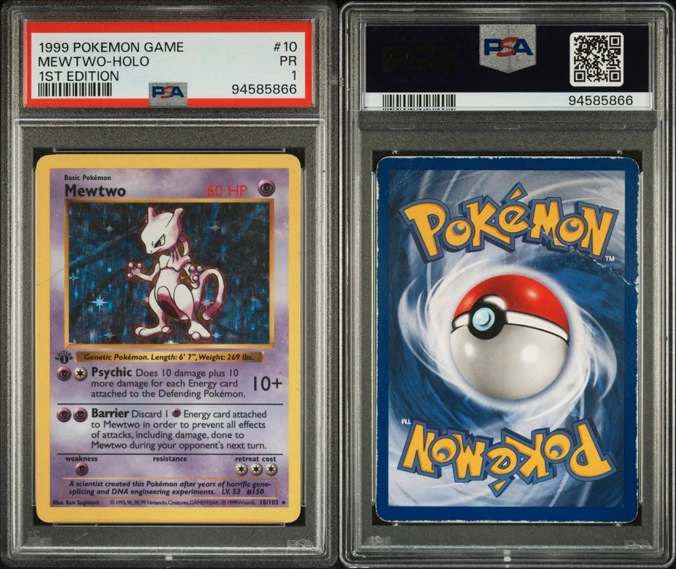 PSA 1 Mewtwo Base Set 1st EDITION SHADOWLESS 10/102 Holo Pokemon Card - Image 3 of 3