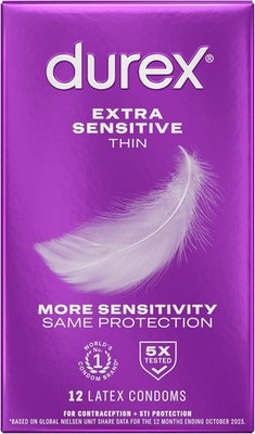 Durex Extra Sensitive Lubricated Ultra Thin Premium Condoms, Regular Fit, 12 Cou