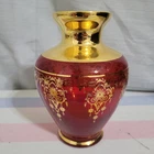 Vintage VECCHIA MURANO VR Art Glass Ruby Red Vase Gold Gilt Floral
