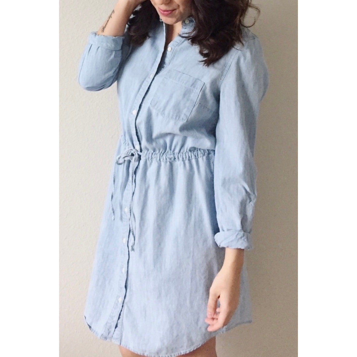 Old Navy dress drawstring waist chambray small dress elastic button down