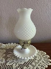 Vintage White Hobnail Milk Glass Table Lamp w/ Metal  Collar, Key Control WORKS