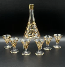 RCR Royal Crystal Rock Laurus 7 Pc Clear With Gold Liquor Set