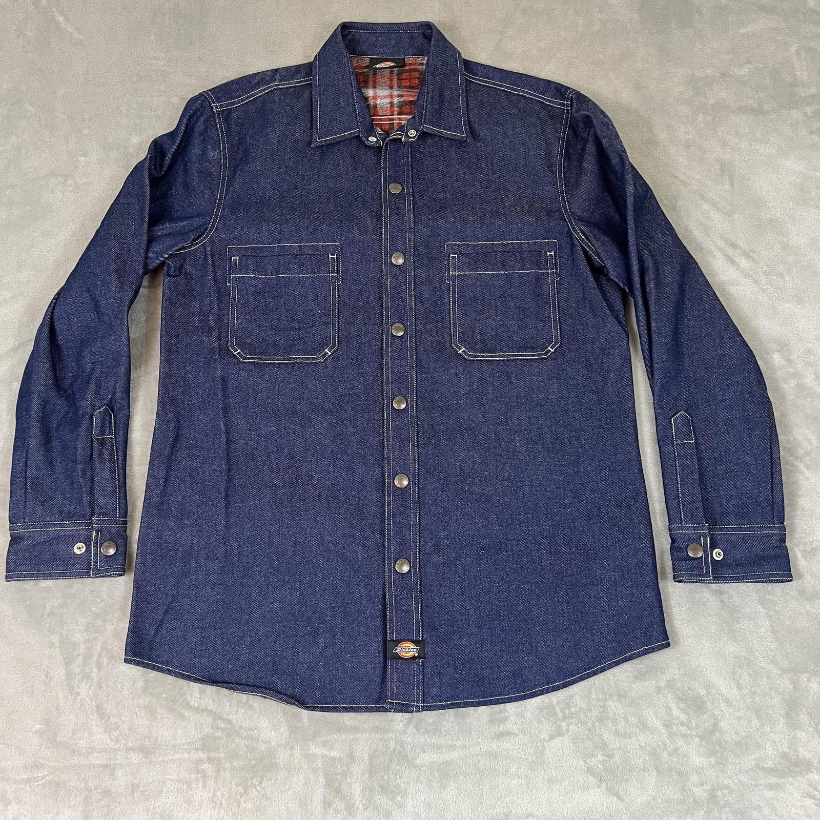 Dickies Jacket Mens Large Blue Denim Flannel Lined Shirt Jacket Workwear