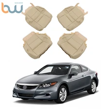 For 2008-2012 Honda Accord Driver+Passenger Bottom Top Leather Seat Cover Tan
