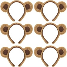 6Pcs Bear Ears Headbands Brown Plush Bear Ears Headband Cute Animal Ears Headban