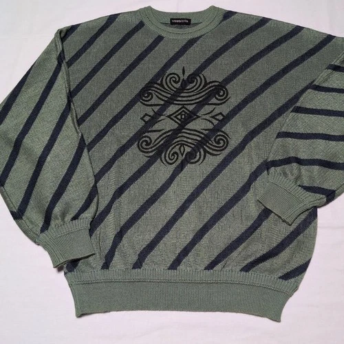 vestopia Men's Jacquard Knit Sweater, Size L, Striped Design - product listing photo
