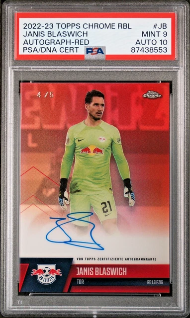 Janis Blaswich 2022-23 Topps Chrome RB Leipzig Red Autographs 4/5 PSA 9 Mint