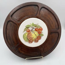 Vintage Round Divided Cheese & Cracker Tray With Fruit Ceramic Tile, Charcuterie