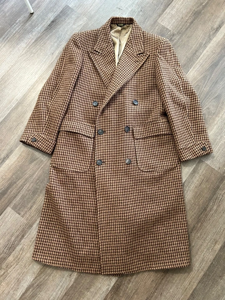 Polo Ralph Lauren EUC Harris Tweed brown houndstooth plaid DB coat 40R - Image 2 of 4