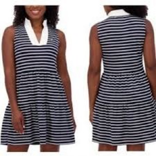 Eliza J Navy White Striped Sleeveless Tiered Dress Size Medium M Coastal Preppy
