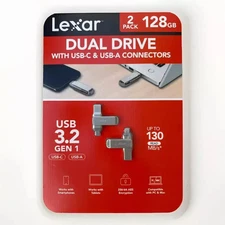 Lexar 128GB (2 Pack) 2-in-1 Dual Flash Drive USB-C & USB-A,  Mac-Android-PC