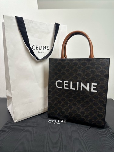 Celine Vertical Cabas Tote Monogram Cnavas Handbag Crossbody Bag Brown GHW