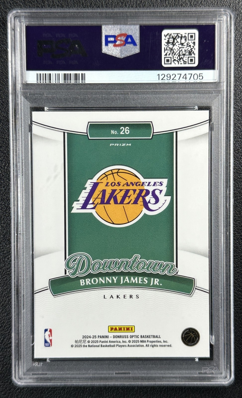 BRONNY JAMES JR. PSA 10 2024-25 PANINI DONRUSS OPTIC #26 ROOKIE DOWNTOWN SP 4705 view 2