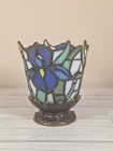 Vtg Partylite Tiffany Style Blue Iris Stained Glass Votive tea Candle Holder