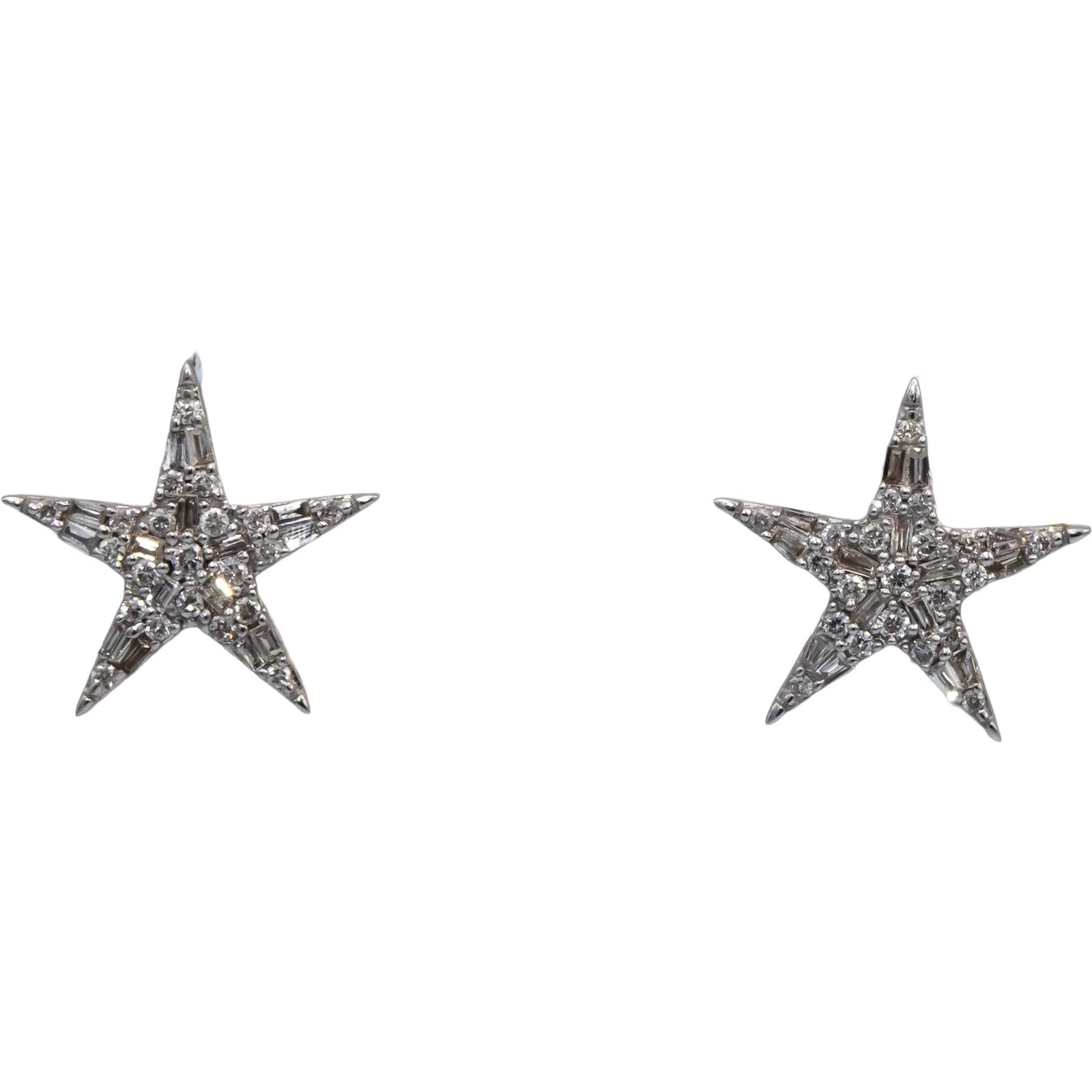 10k White Gold Round & Baguette Cut Diamond Star Cluster Stud Earrings 0.33CT Review