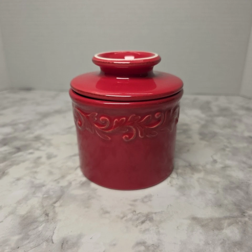 Original French Style Butter Bell Crock Red by L. Tremain Ceramic Dish  - Image 2 of 4