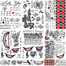 22 Sheets Halloween Temporary Tattoos, Perfect Halloween Joker Face Tattoos for