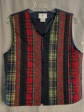 VTG plaid cotton zip front vest lined women's M grandma core cottage core red