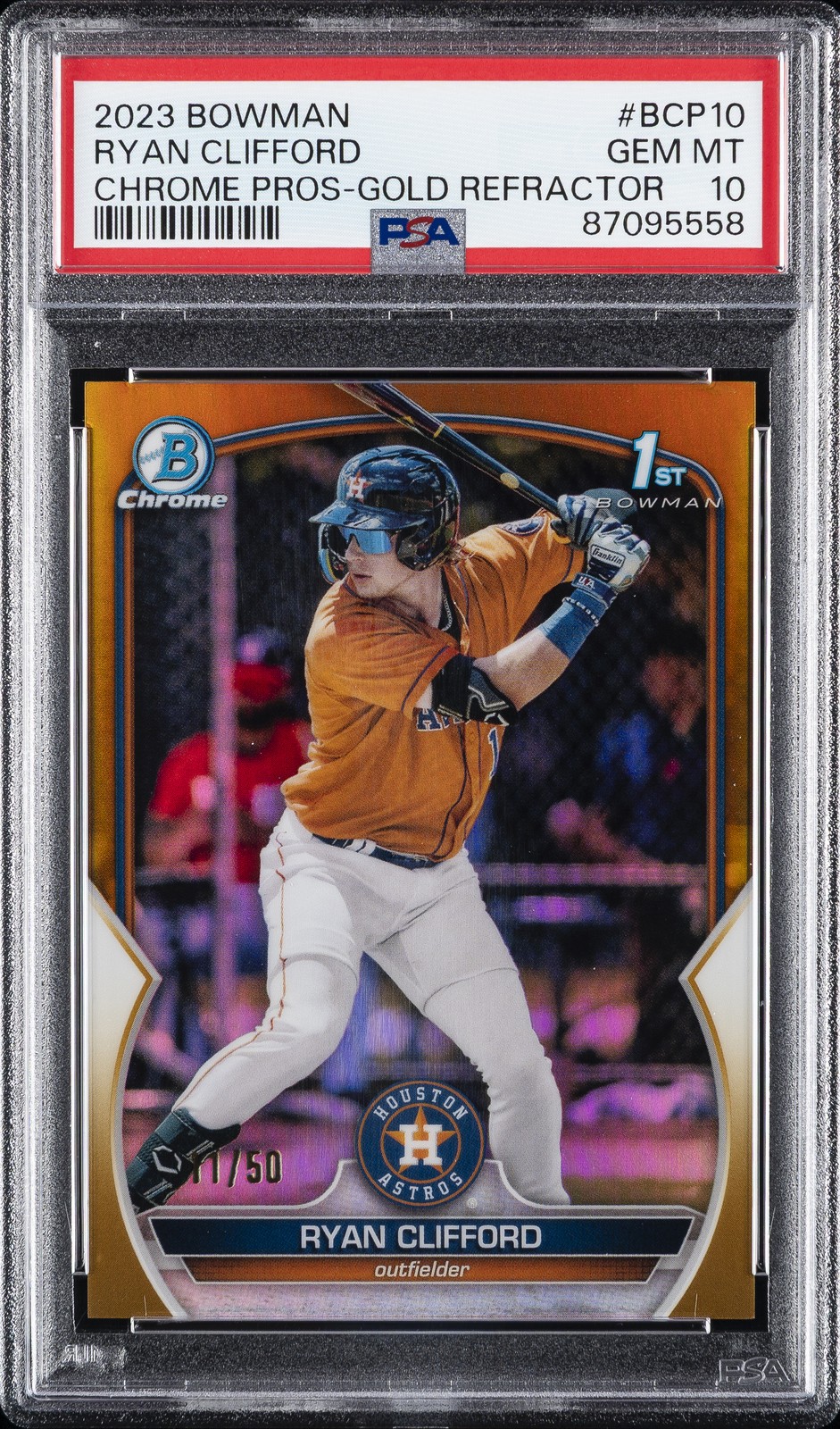 2023 BOWMAN CHROME PROSPECTS GOLD REFRACTOR #BCP10 RYAN CLIFFORD 11/50 PSA 10