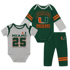 Infant Outerstuff Miami Hurricanes Double Up Three-Piece Bodysuits  Pants Set